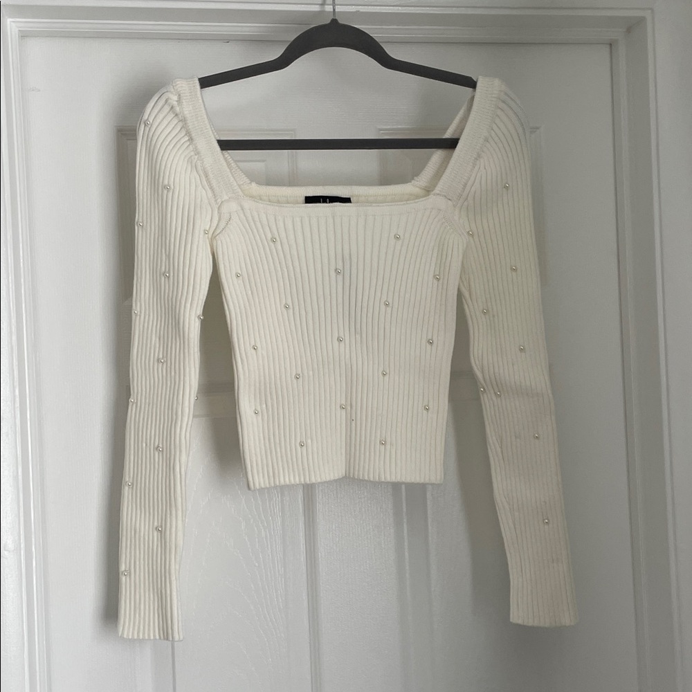 Lulu's White Ribbed Knit Top - Picture 4 of 5